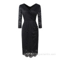 V-neck Women Lace Hollow Out Sexy Office Dress